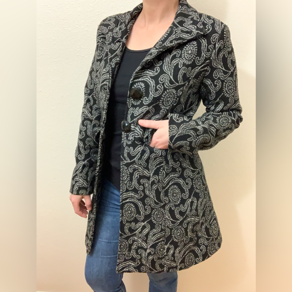 NWOT heavy black and silver button down coat